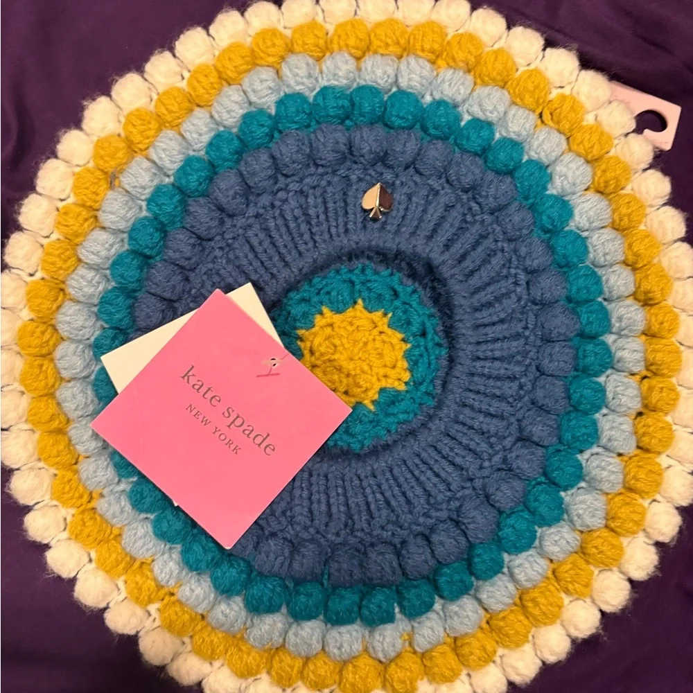 Kate Spade Crochet Acrylic Wool‎ Bobble Beret NWT